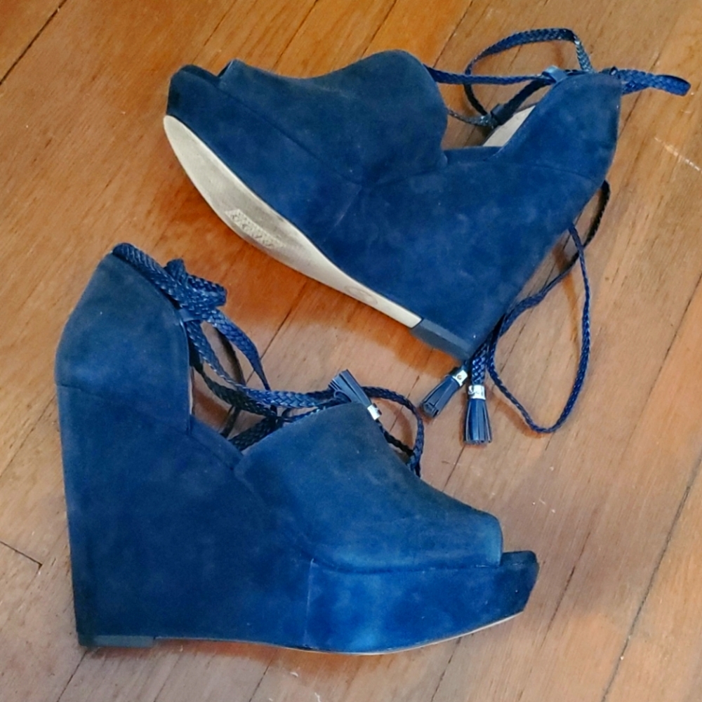 Michael Kors Hastings Navy Suede Platform Wedges - Picture 4 of 12